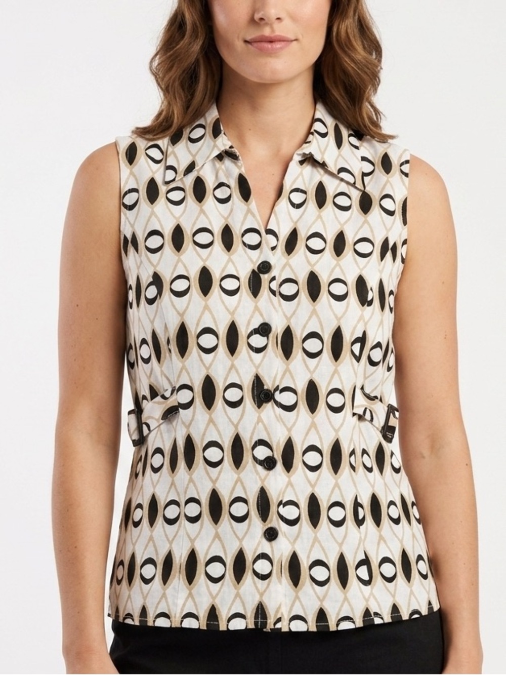Saint Tropez West Print Button-Front Top Size M 100% Linen